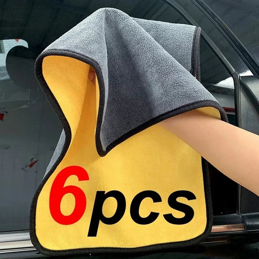 Toalla de limpieza de microfibra gruesa, paño de secado suave, toallas de lavado de carrocería de coche, paños de limpieza de doble capa, accesorios de coche, 1/2/6/10 unidades