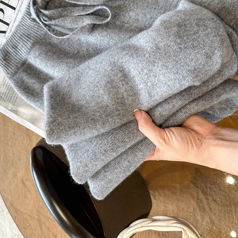Autumn and Winter Temperament Wool High Waist Loose Wide Leg Pants Women Cloud Casual Soft Waxy Wool Straight Pants