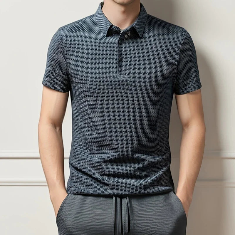 Polo Affaires Fleur d’Os Couleur Unie Homme — Respirant Confortable Été