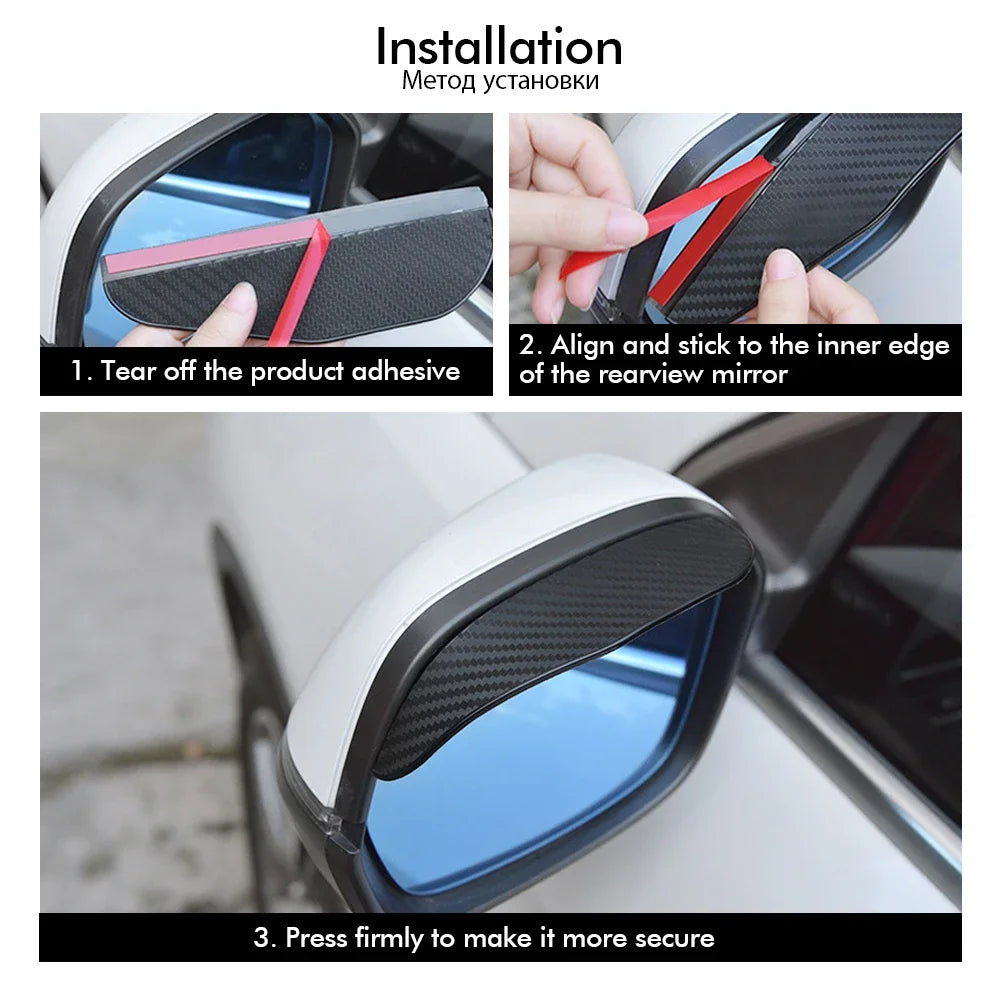 Pare-soleil en fibre de carbone pour rétroviseur de voiture, pare-soleil, protection, vision claire pour la pluie, accessoires de rétroviseur, 2 pièces
