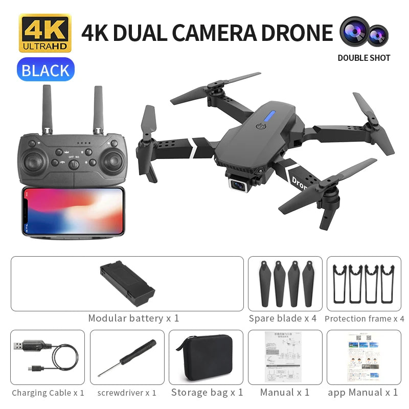New E88 Pro 2026 Drone, 4K HD Dual Camera, FPV, 13 Minutes Flight Time, Long Range, Foldable RC Quadcopter, Mini E88 Pro Drone, Boys' Toy