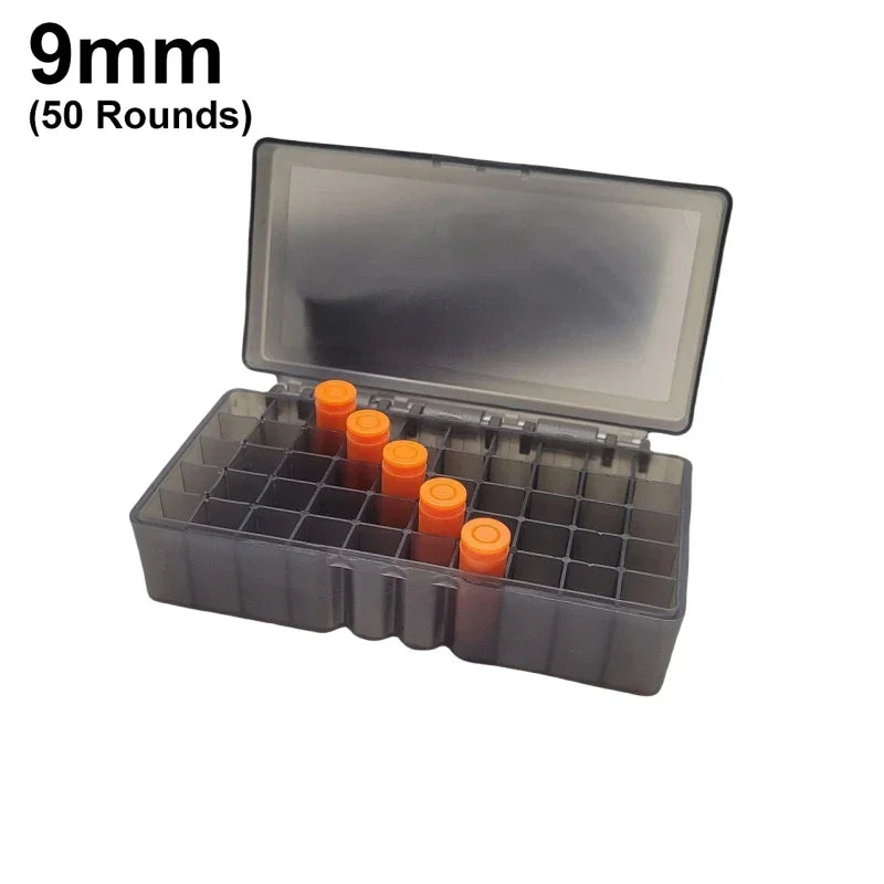 Boîte à balles tactique 50/100 cartouches, boîte de rangement de transport de munitions pour pistolet de 9mm, étui à balles dur rabattable, accessoire de chasse