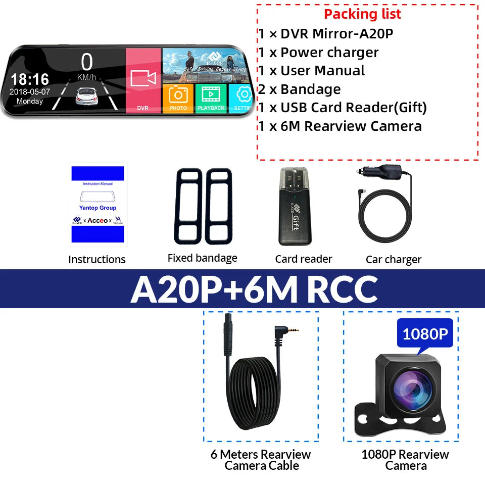 10 "Touchcam táctil 24H Aparcamiento opcional doble lente frontal y trasera para coche DVR espejo grabador de vídeo caja negra sistemas inteligentes