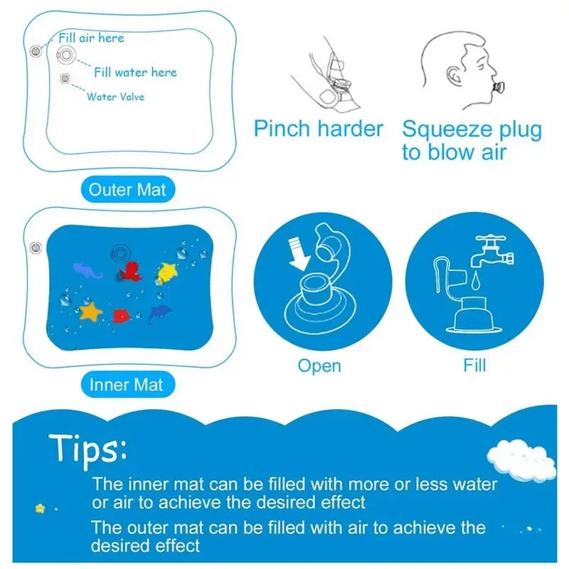 Alfombrilla de juego inflable para bebé, cojín de agua de PVC para bebés, almohadilla de juego acuática para niños, juguetes de actividad de desarrollo para educación temprana