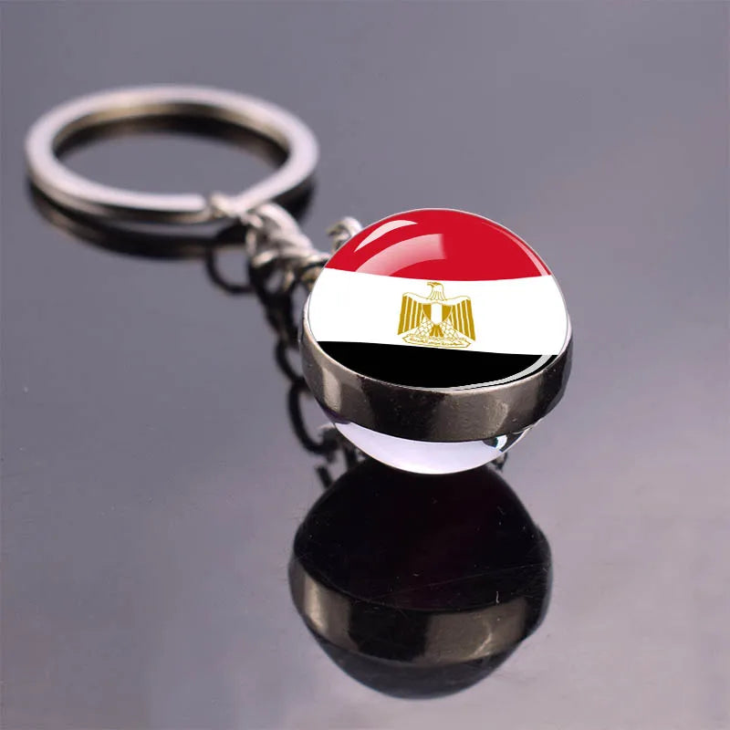 African Flag Keychain, Algeria, Somalia, Tunisia, Morocco, Egypt, National Flag, Double-sided Glass Ball Pendant, Gift