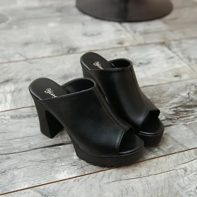 Zapatos Mules de Tacón Alto y Grueso para Mujer, Sandalias Casuales de Plataforma Abierta, de Ocio, con Boca de Pescado, 10cm, Verano