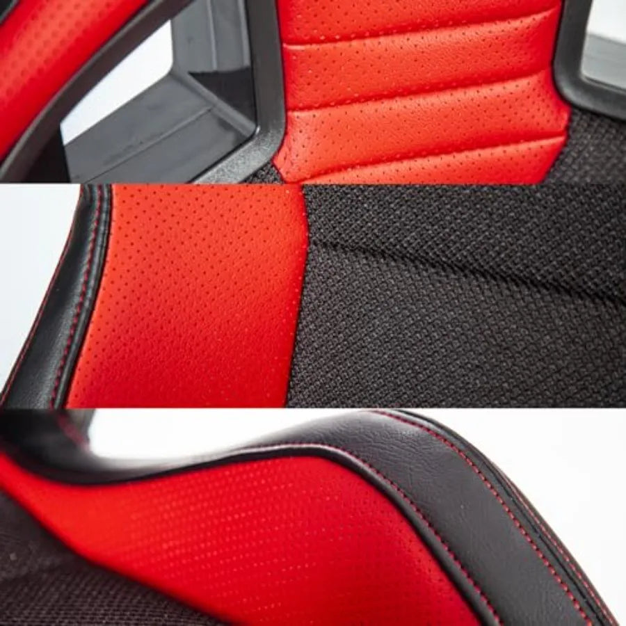 Universal Pair of Racing Seats V2 Series, Red PVC Leather Black Mesh Gloss Fabric, Reclinable Bucket Seats for Central Sports Cars