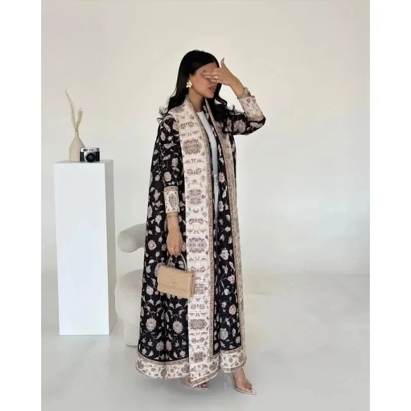 KAF femmes mode Abaya Vintage imprimé Cardigan conception ample grande taille élégante femme luxe Robe printemps automne modèle