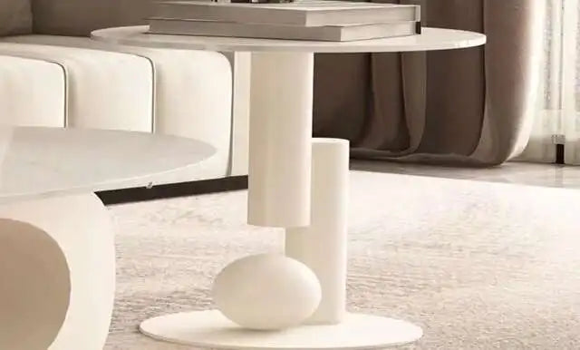 Tables basses modernes effet marbre — pieds métal blanc, table d'appoint ovale, nordique, salon, meubles