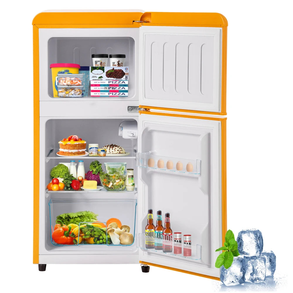 Frigorífico combi retro 45,5 cm de ancho, 2 puertas, 60 litros de volumen total, volumen de congelador 22 litros. 102 KWh/año,