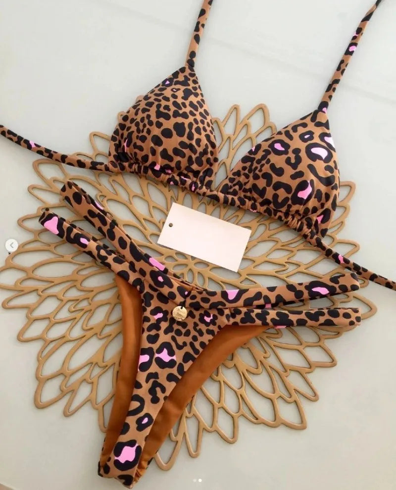 Nouveau Bikini femmes maillot de bain plage vacances maillots de bain imprimé léopard Sexy Bikini ensemble maillots de bain maillot de bain string maillot de bain Biquinis