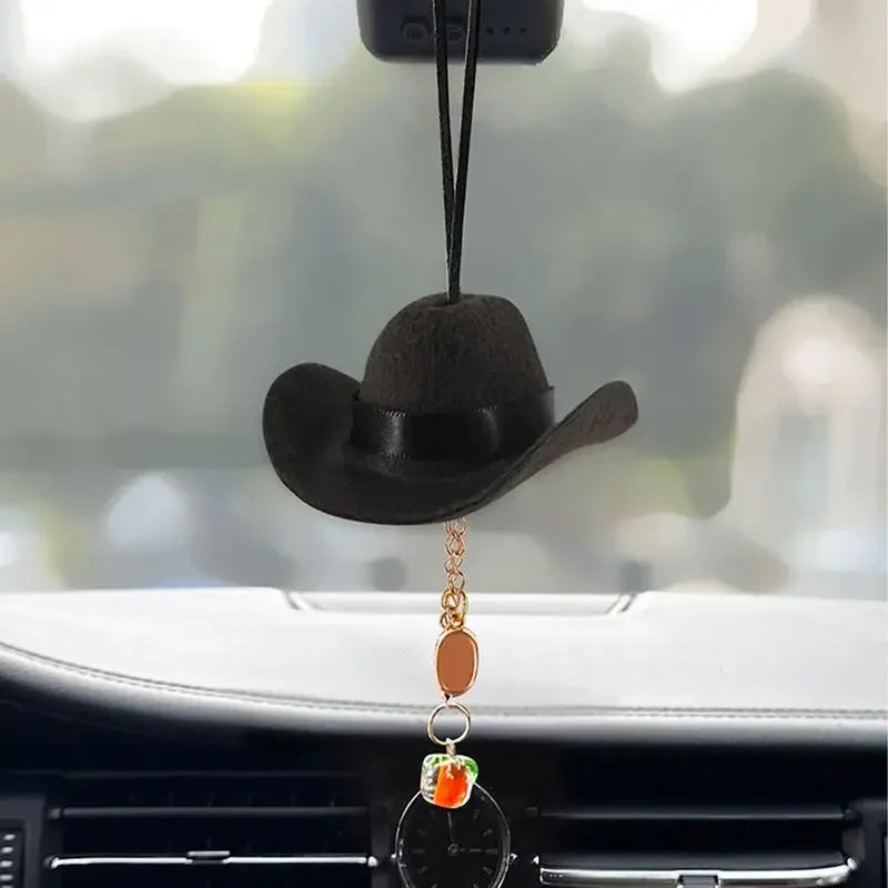 Ornement de voiture de chapeau de cowboy mignon – Décor pendentif en tissu pour femmes et hommes, accessoire intérieur automobile amusant pour voyage sur route
