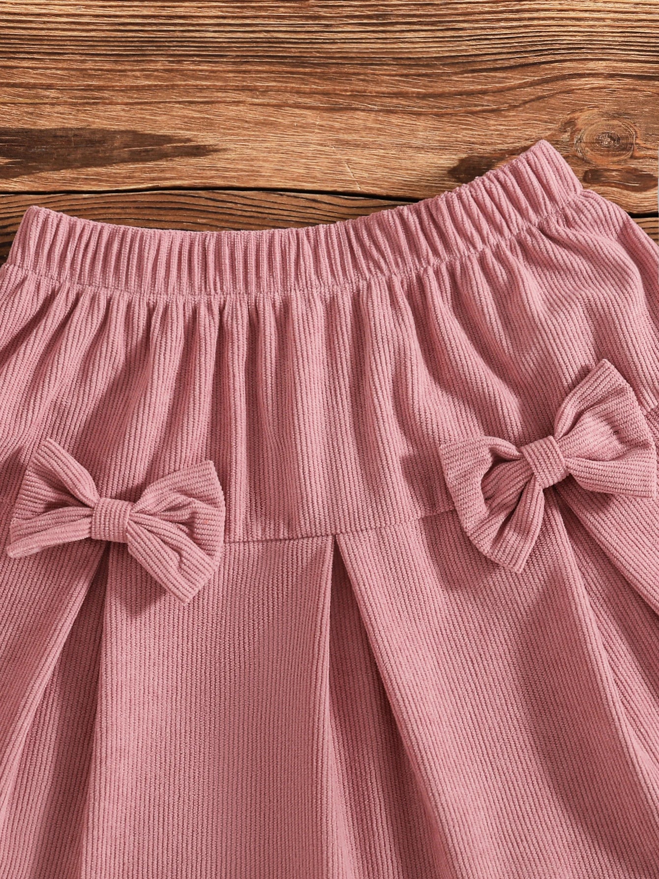 Ensemble 2 pièces pour filles — haut manches lanternes col rond motif cœur, jupe rose à nœud, printemps automne