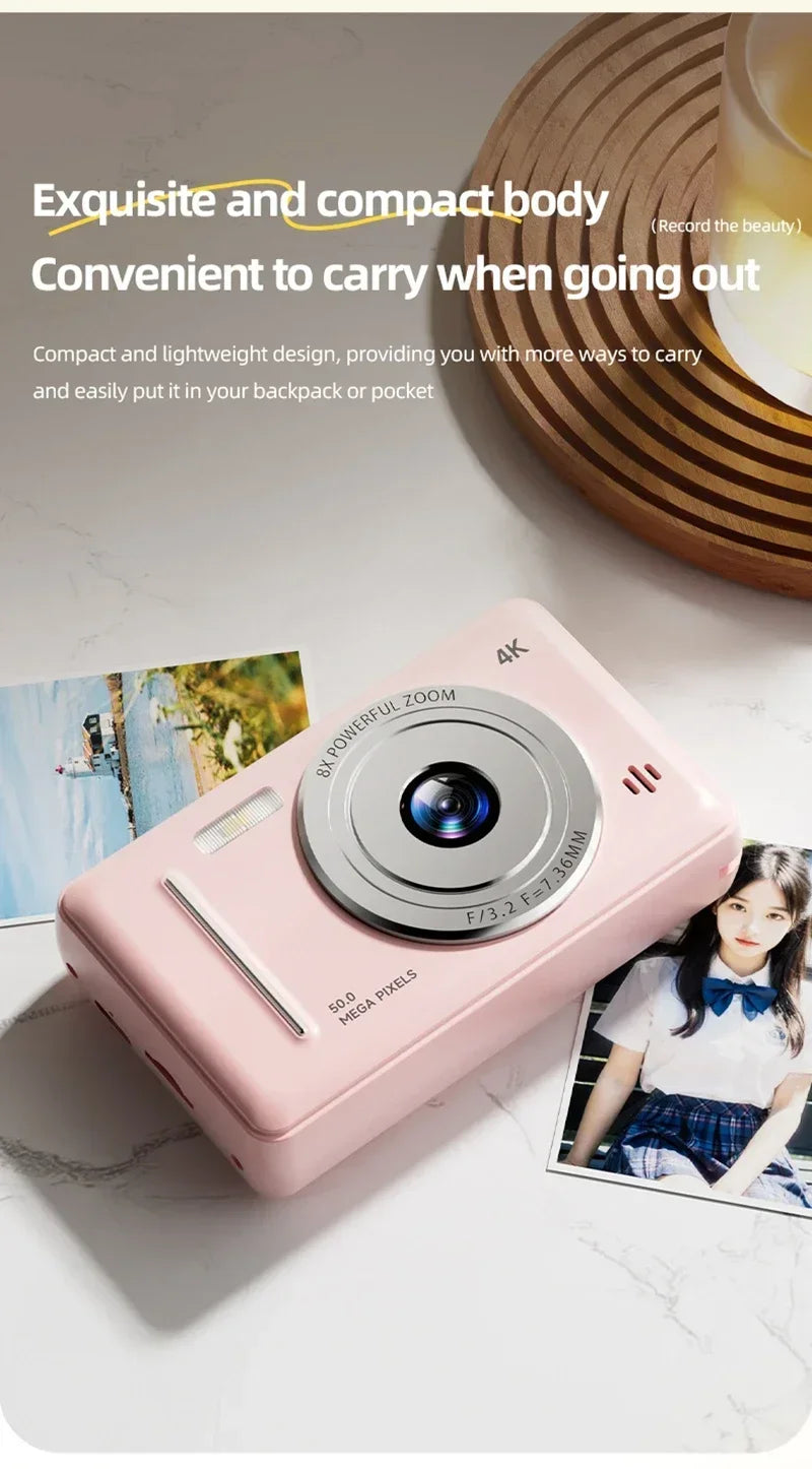 Appareil photo numérique rétro CCD portable — double caméra, flash, 50 MP, mise au point automatique