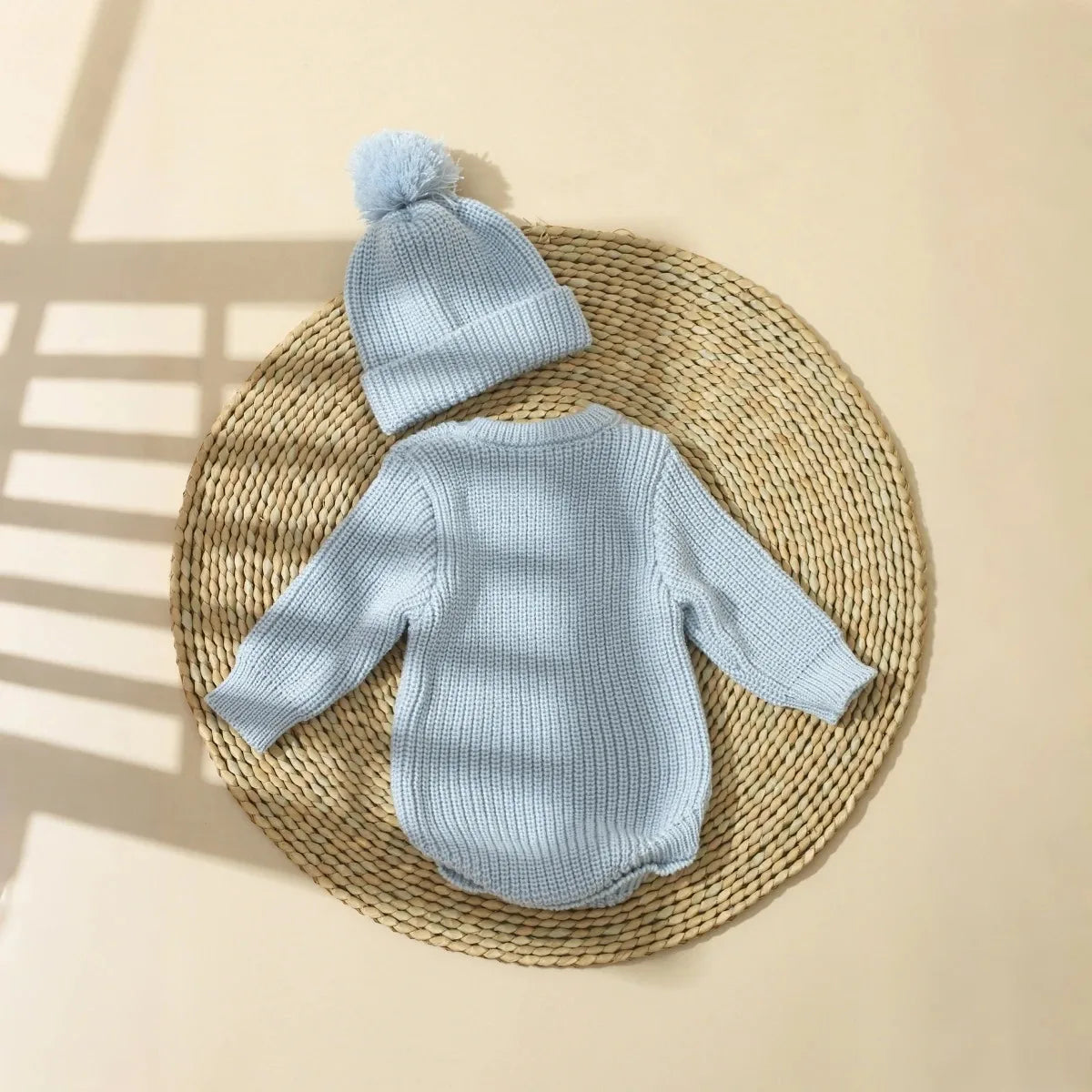 Barboteuse tricotée pour nouveau-né — chapeau à pompon, pull bébé garçon et fille, séance photo HD (v5)