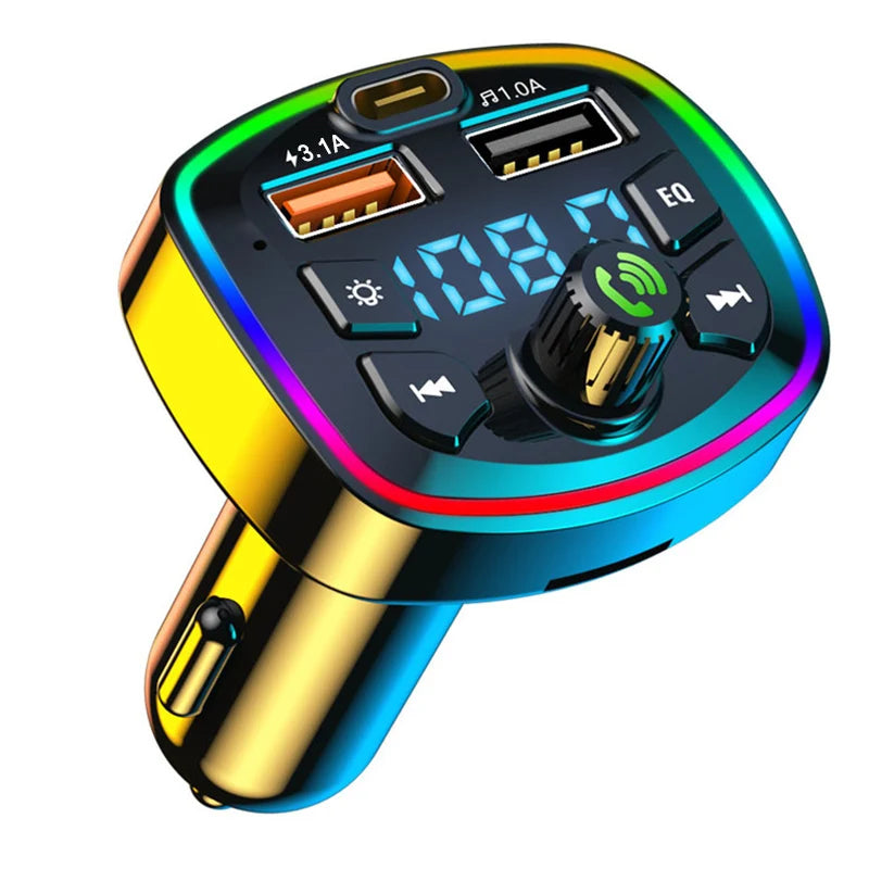 Transmisor FM Bluetooth 5.0 para coche, adaptador inalámbrico, micrófono, receptor de Audio, reproductor MP3 automático, cargador rápido Dual USB de 2.1A, accesorios para coche