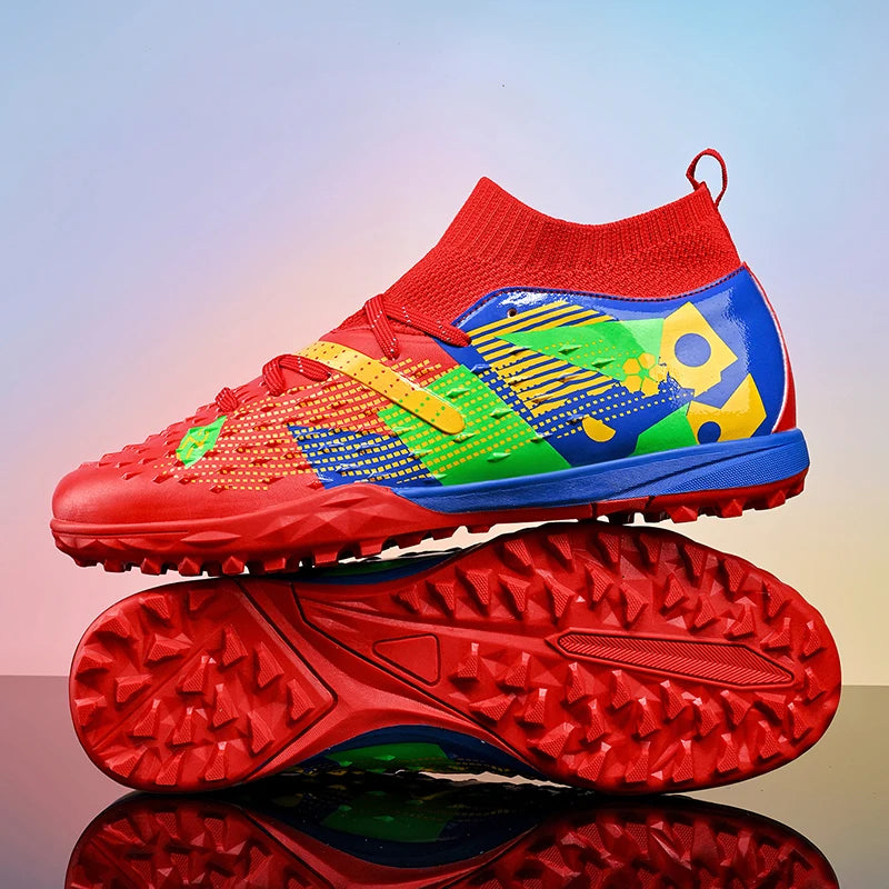 qztzx Chaussures de Football FG & Futsal Homme Cuir Verni Montantes — Ultra-légères, Professionnel EU 32–48