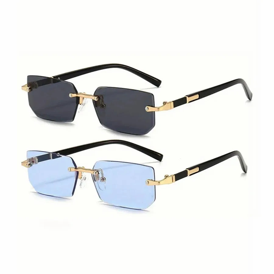 Rimless Rectangular Sunglasses for Men and Women, Popular Shades, Small Square Sunglasses, Summer Travel Fashion