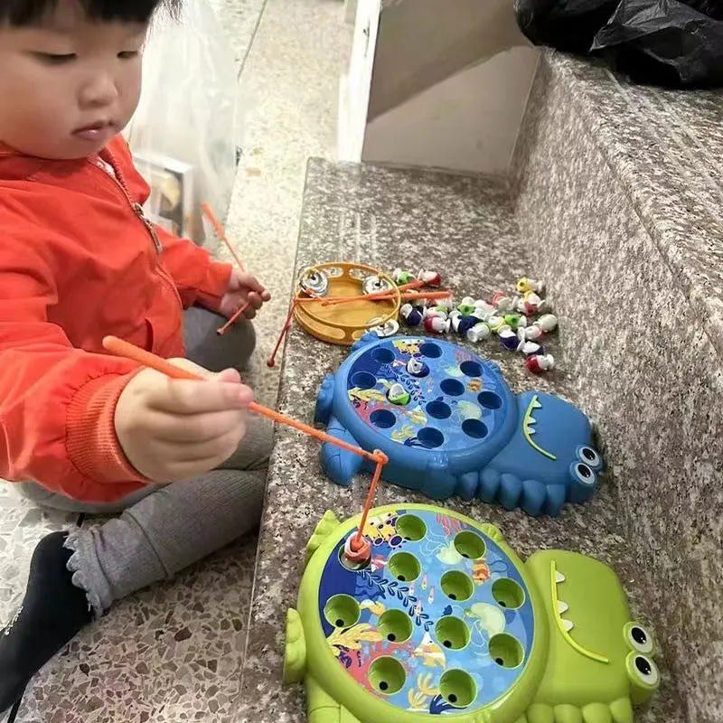 Jouets de pêche magnétiques simples dinosaure, canne à jeu, jouets pour enfants, bébé Montessori avec tige, cadeau éducatif sans rotation