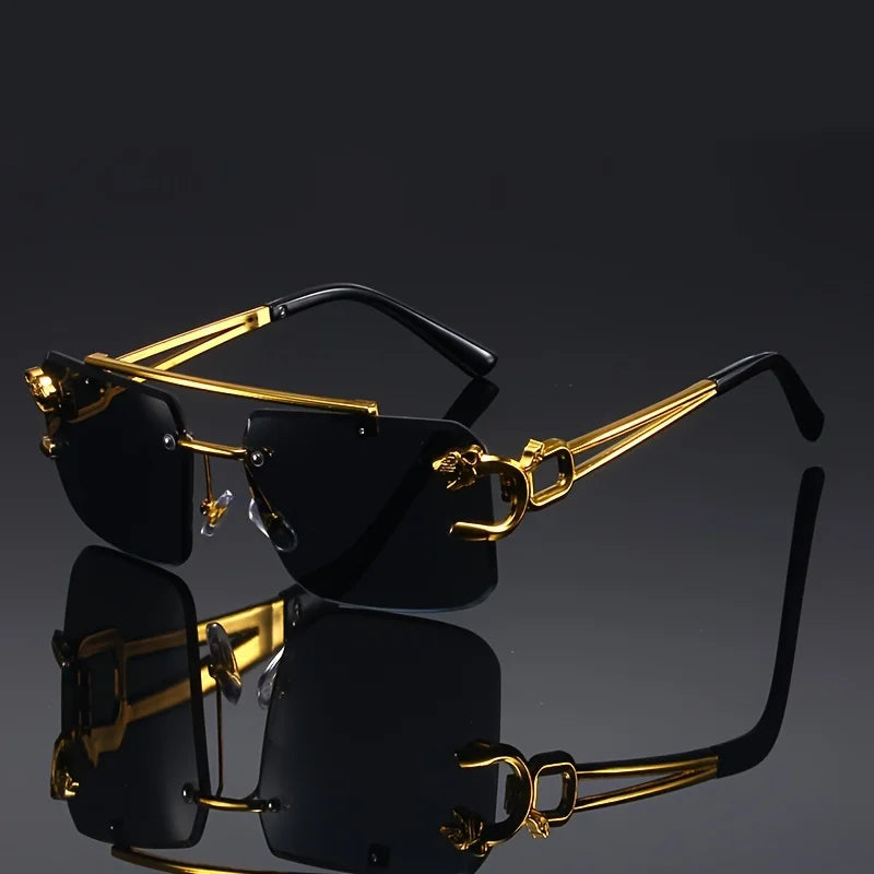 Lunettes de soleil noires sans cadre — hommes, femmes, voyage, plein air, vintage, mode dorée