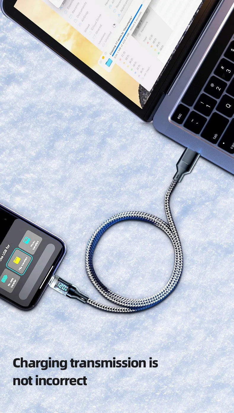 Câble USB Type-C charge ultra rapide 120W — transfert de données, compatible Lightning