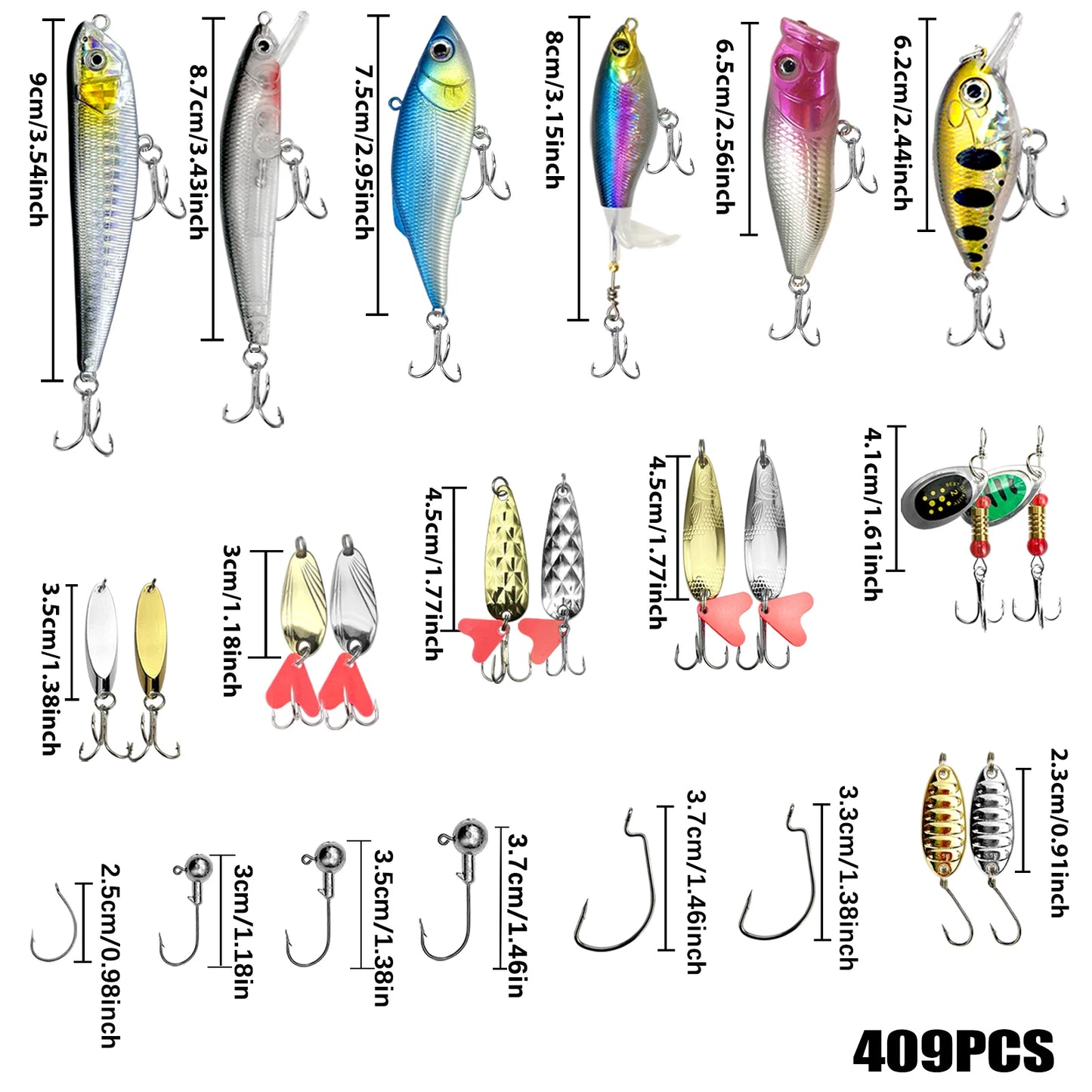 Kit de Leurres de Pêche 83/133/193/239/409 pièces pour Truite/Brochet/Perche - Ensemble Multicouches avec Équipement Pro et Boîte de Pêche Tactique
