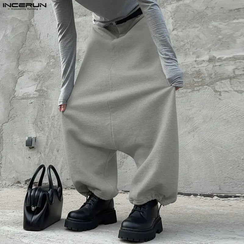 INCERUN Hombres Pantalones Color Sólido Cintura Elástica Joggers Pantalón Ancho Hombres Streetwear Moda Casual Pantalón de Entrepierna Baja Masculino S-5XL