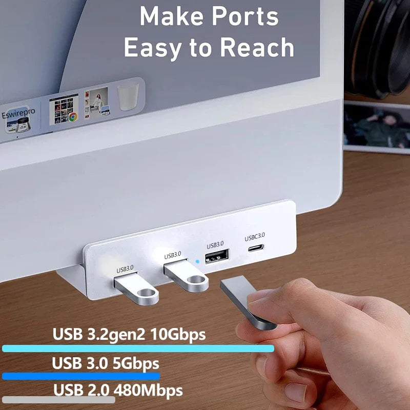 Hub USB 10 Gbps — adaptateur séparateur USB 3.2/3.0/2.0, station d'accueil multi-clips, bureau