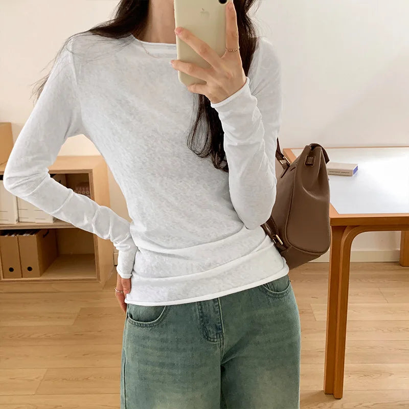 Women's Short-Sleeve Round-Neck T-shirt, Casual Streetwear, High Quality, Spring-Autumn Collection