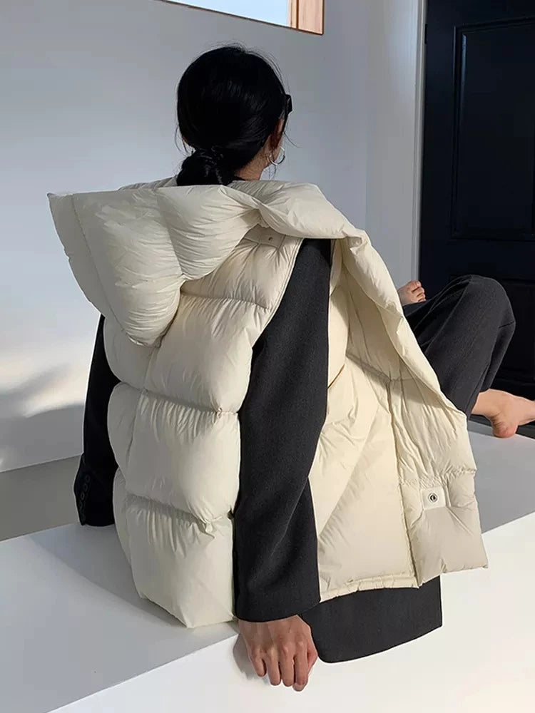 Chaleco de plumón con capucha de pato blanco para mujer, chaleco informal, ropa de abrigo de invierno, 2024, novedad, 90%