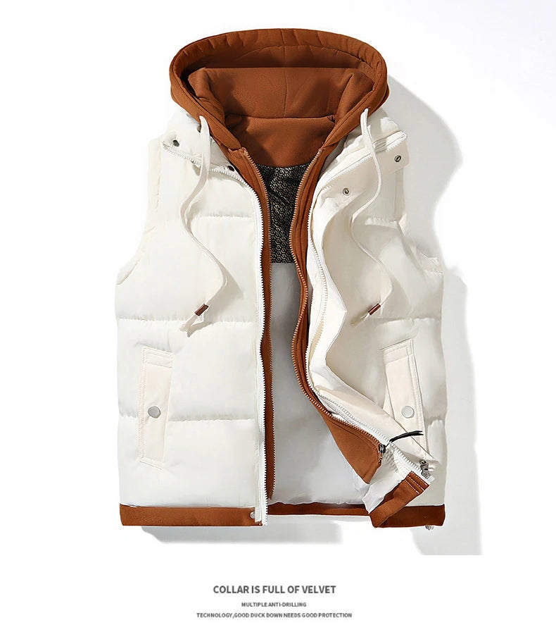 Chaqueta de invierno con capucha para hombre, abrigo de plumón de algodón, chaleco grueso, chaleco cálido, abrigo casual