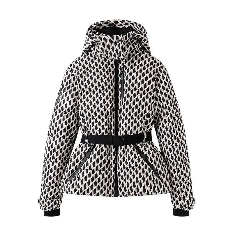 Abrigos y parkas deportivos acolchados con capucha para mujer, de cintura alta, con cinturón, elegantes, gruesos y cálidos, con bolsillos, chaquetas de esquí cortavientos, invierno
