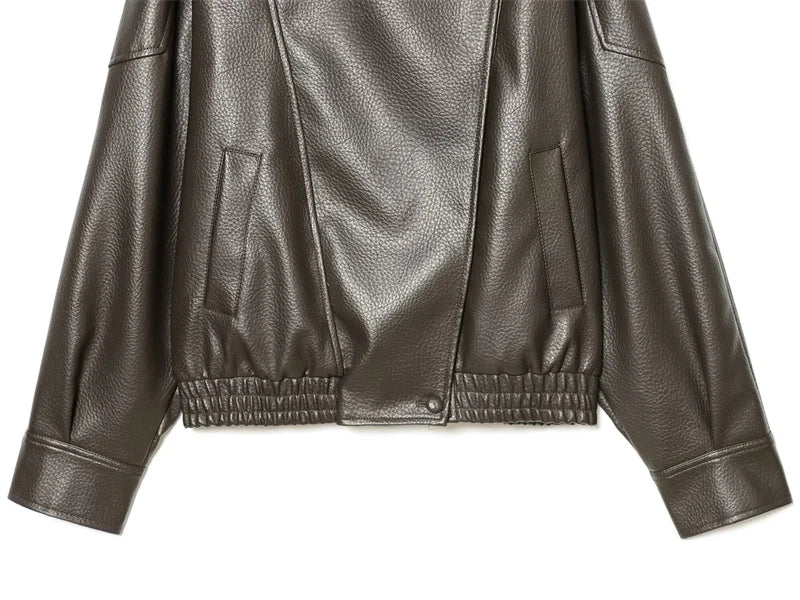Veste femme automne 2025 nouveau noir à manches longues galets Faux cuir veste moto Style personnalité mode