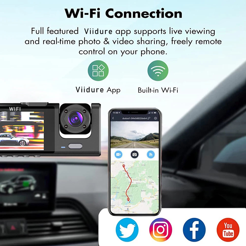 3 WIFI Dash Cam Car Cabin DVR 1080P In-Vehicle Three-Way Channel DVR Recorder Video Recorder Dashcam Camcorder