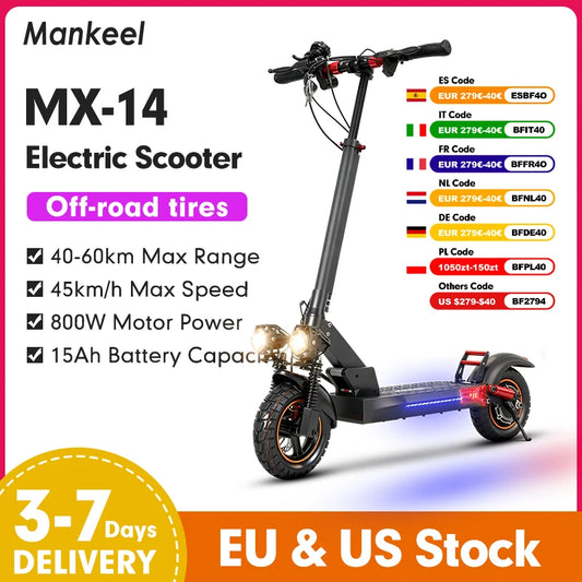 Trottinette Électrique Tout-Terrain Pliable 800W 48V 15Ah — 45 km/h 10 Pouces Adulte