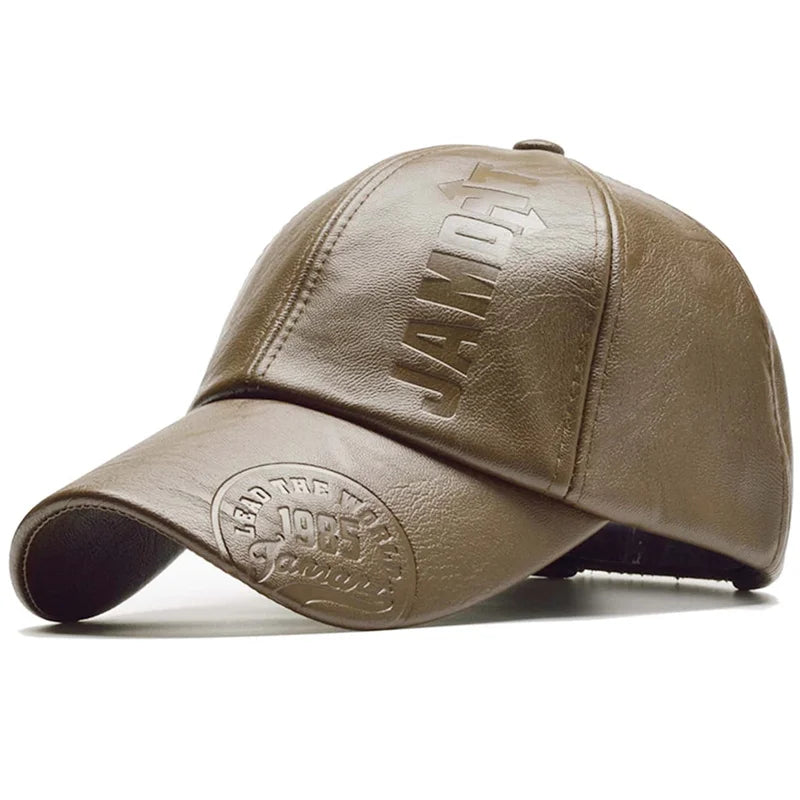 Casquette de baseball réglable en cuir PU pour hommes — chapeau papa, camionneur, chaud, hiver, vintage (v2)