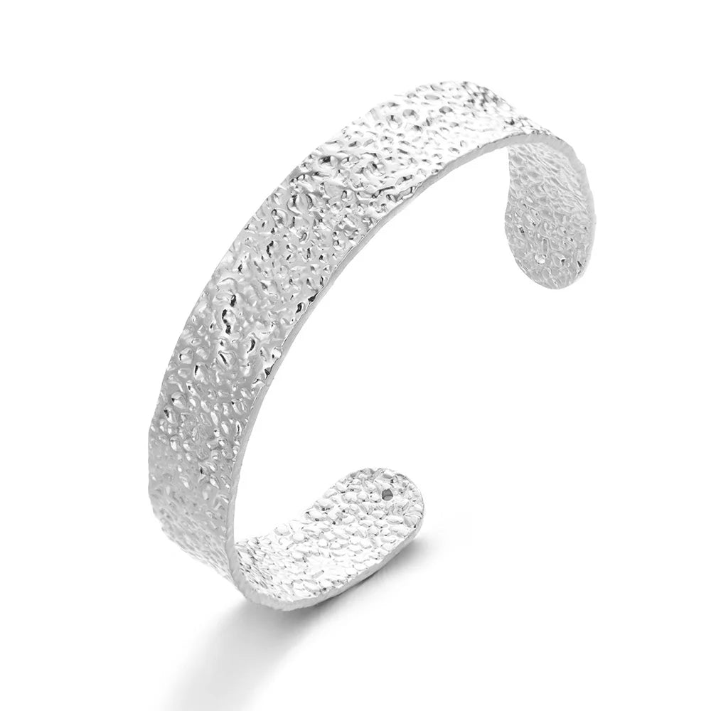 Bracelets d'ouverture à motif de bosse classique exquis pour femmes, manchette, couleur or, acier inoxydable, ornement à main, cadeau