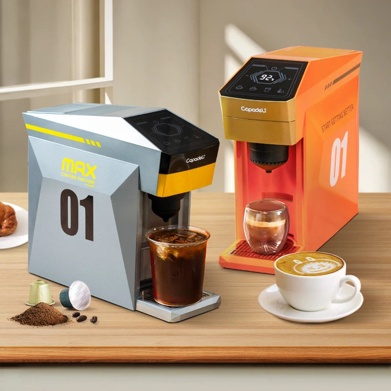 4-in-1 espresso machine compatible with K Cup pods, Nes Original, DG Capsules, and ground coffee