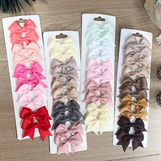 Pinzas para el pelo con lazos para niños, color liso, para bebés, niñas, cinta hecha a mano, horquilla, pasadores, accesorios para el pelo de Año Nuevo, 10 unidades/set
