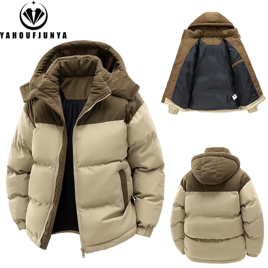 Men's Advanced Hooded Windbreaker, Solid Color Parkas, Warm Casual Outerwear for Men, Outdoor Fashion, Fall, Winter