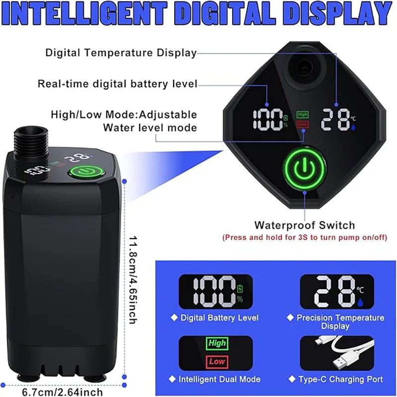 Douche Portable pour Camping, douche de Camping Rechargeable 6000mAh avec pomme de douche, pompe de douche électrique intelligente à affichage LED