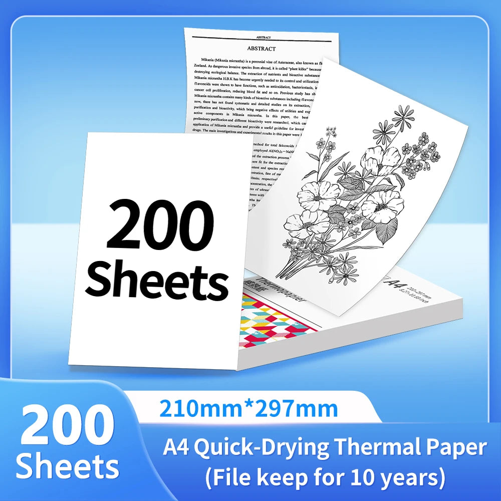 Papier thermique A4 pour imprimante portable — séchage rapide, continu, 2 rouleaux