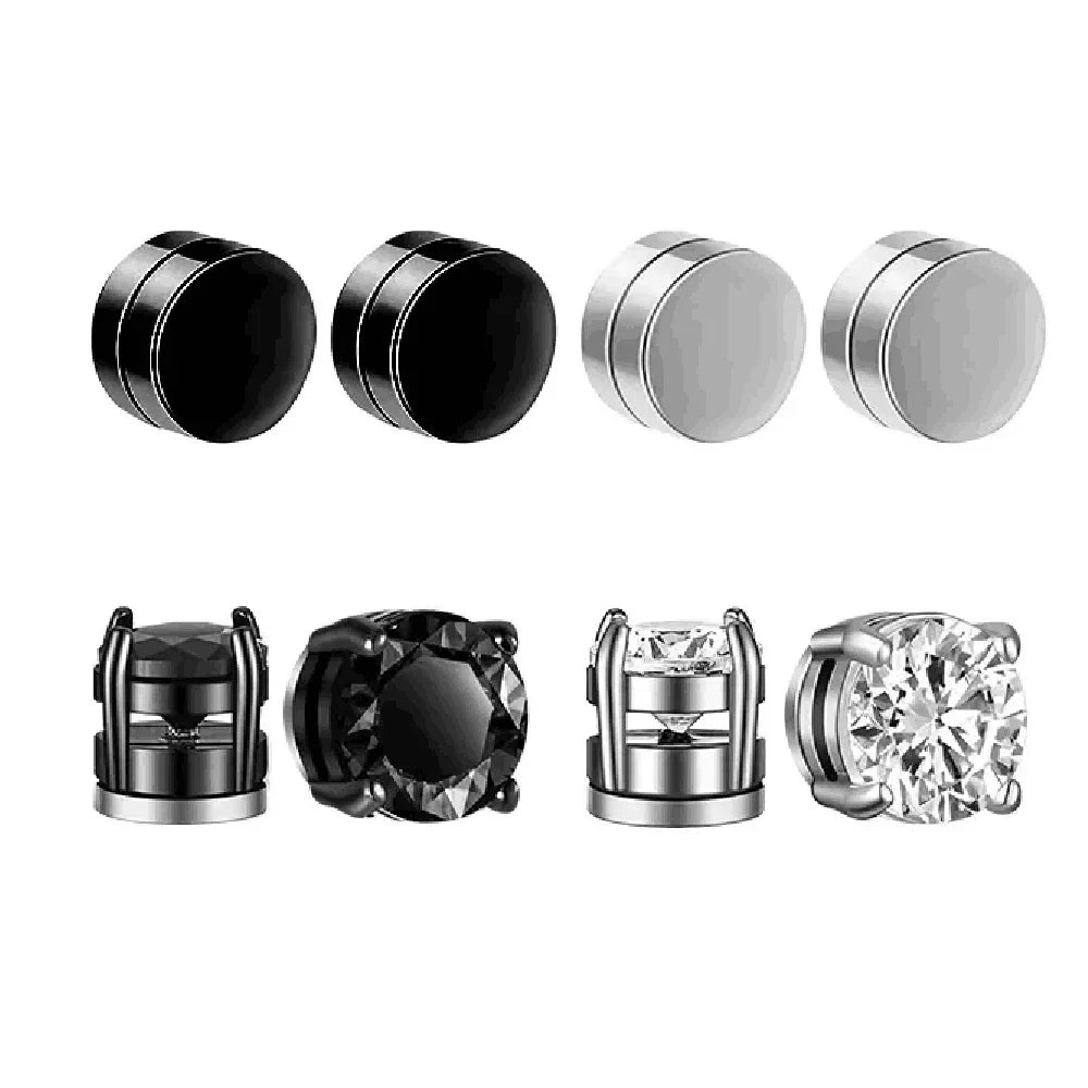 Ensemble de faux boucles d'oreilles en acier inoxydable pour hommes, 1 à 10 paires, à la mode, avec trou d'oreille, aimant gratuit, zircon