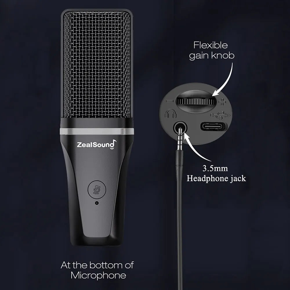 Zealsound – Microphone USB à condensateur RGB avec bras articulé pour gaming, podcast et YouTube