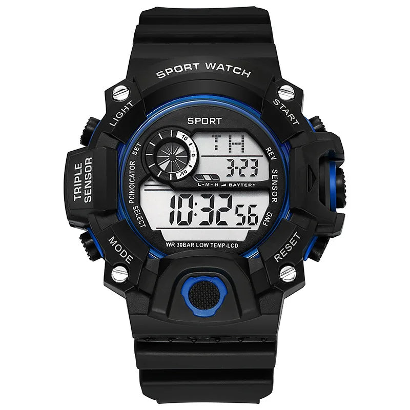 Montre pour hommes de mode sport montre-bracelet électronique grand cadran multifonctionnel étanche alarme lumineuse enfants montre militaire pour hommes