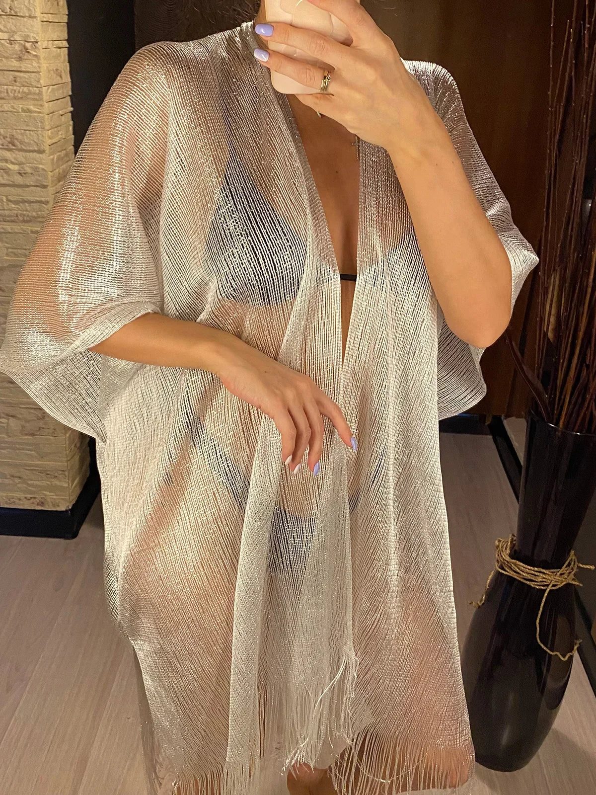 Solide Bikini couvrir gland robe de Plage tuniques maillot de bain maillot de bain femmes brillant couverture Ups pour maillots de bain femmes paréo Plage
