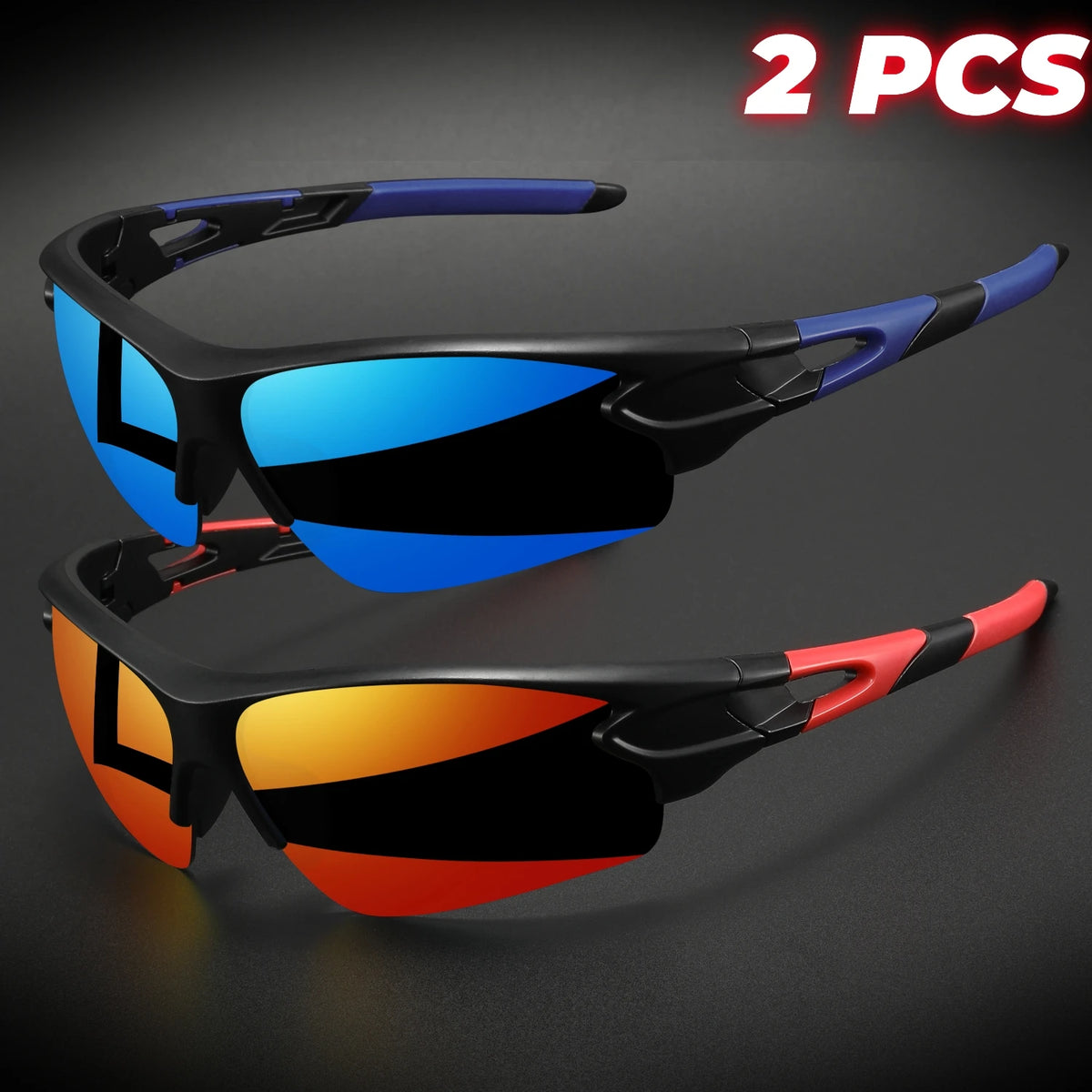 2 pièces lunettes de sport enveloppantes semi-sans monture — cyclisme, randonnée, UV400, anti-buée, unisexe