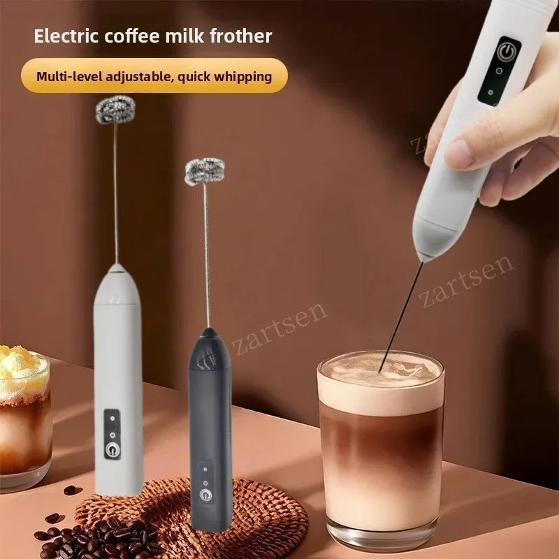 Espumador de leche eléctrico inalámbrico tipo C, batidora de mano de acero inoxidable, mini batidora de café para capuchino, crema