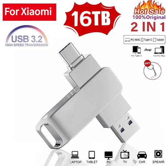 Clé USB 3.2 de 16 To, 520 Mo/s, haute vitesse, 2 en 1, type C, OTG, clé USB étanche, grand stockage pour téléphone, ordinateur, PC, données 2026
