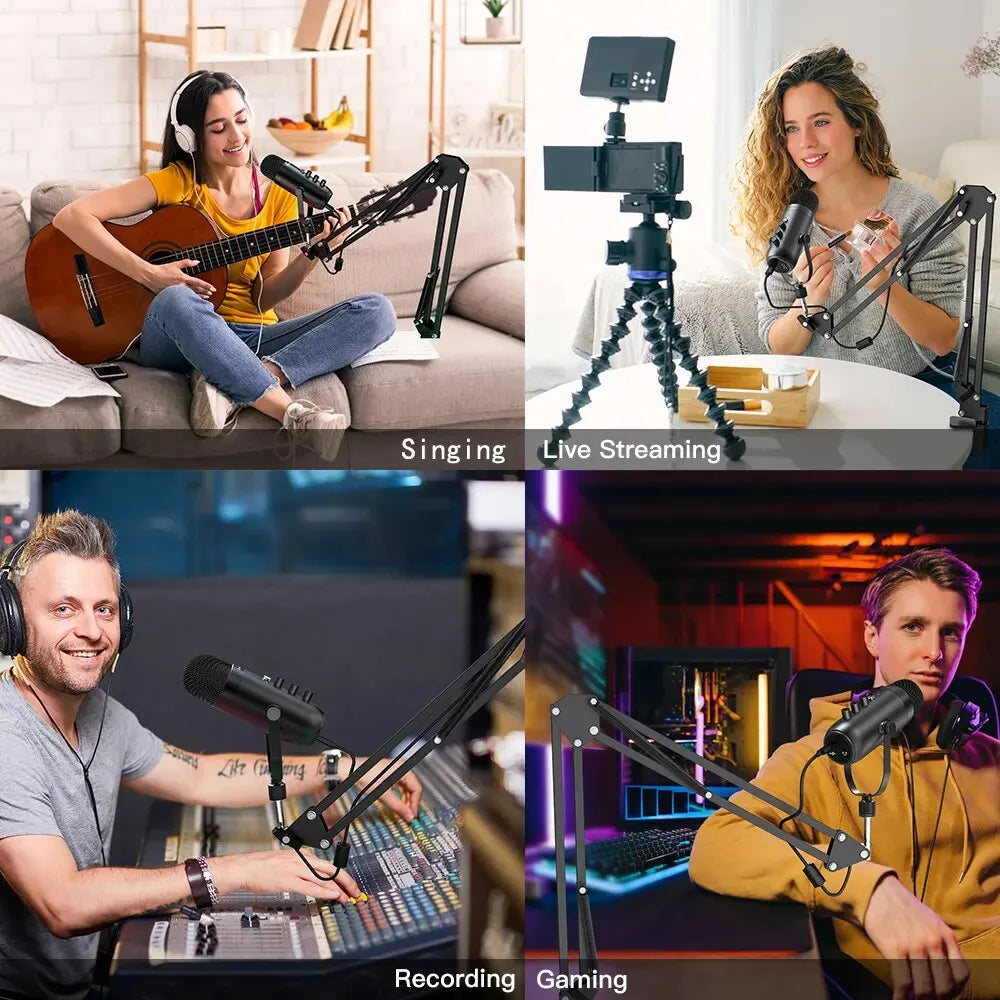 Haomuren – Kit microphone à condensateur cardioïde USB avec bras articulé pour studio et podcast